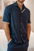 Men Summer Pajama Set Navy Shark Buttoned Tee + Pants